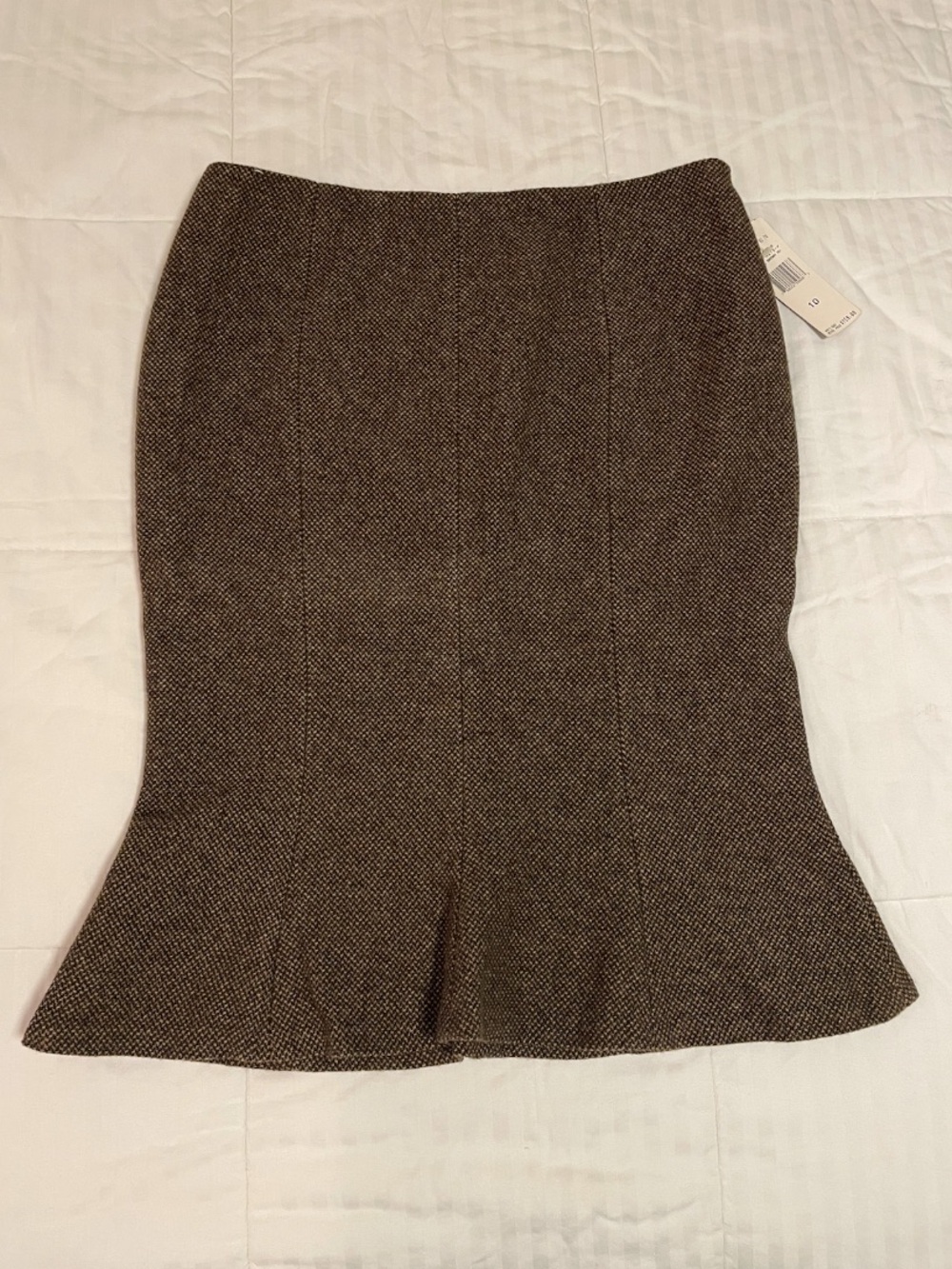 NWT Lauren Ralph Lauren Tweed Trumpet Skirt Brown Virgin Wool Heritage Size 10